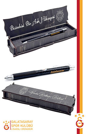 Galatasaray Orijinal Lisanslı Logo Siyah Kapüşonlu Sweat Uçlu Kalem Bileklik Set Hediyelik Kutulu