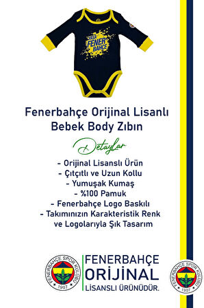 Fenerbahçe Orijinal Lisanslı Yaşa Fenerbahçe Bebek Body Zıbın Hediyelik Ahşap Kutulu