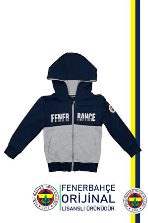 Fenerbahçe Orijinal Lisanslı Kapüşonlu Fermuarlı Lacivert Gri Çocuk Sweat