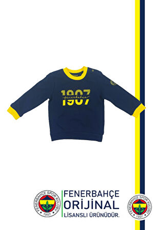 Fenerbahçe Orijinal Lisanslı Uzun Kol Lacivert Bebek 1907 Sweat Eşofman Alt Set Ahşap Kutulu