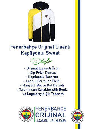 Fenerbahçe Orijinal Lisanslı Polar Sarı Lacivert  Kapüşonlu Sweat