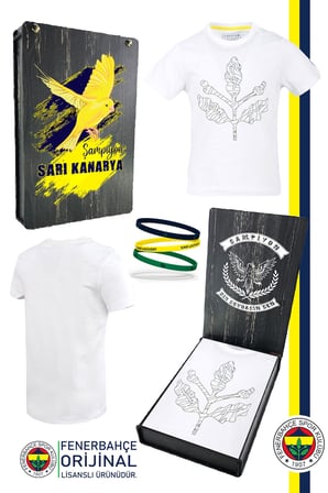 Fenerbahçe Orijinal Palamut Logo Sıfır Yaka Çocuk T-Shirt Spor Bileklik Hediyelik Set Ahşap Kutulu