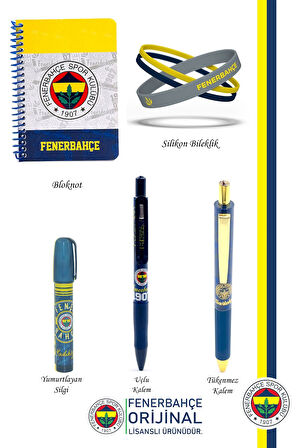 Fenerbahçe Orijinal Lisanslı Premium Kalem Bileklik Bloknot Silgi Hediyelik Set