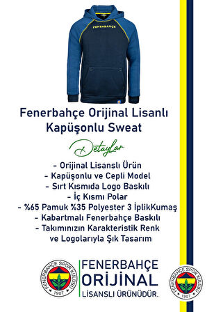 Fenerbahçe Orijinal Lisanslı Kapüşonlu Mavi Erkek Sweat