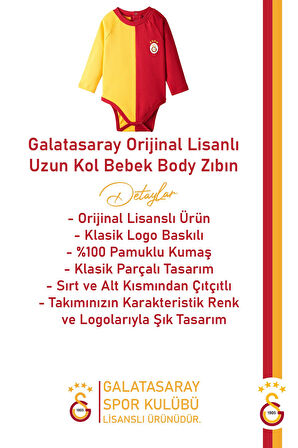 Galatasaray Orijinal Lisanslı Parçalı Uzun Kol Bebek Body Zıbın