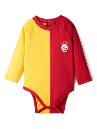Galatasaray Orijinal Lisanslı Uzun Kol Bebek Body Zıbın & Sarı Kırmızı Kalpli Yastık Set