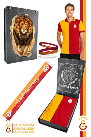 Galatasaray Orijinal Lisanslı Match Day Polo T-Shirt + Bileklik + Şal Kaşkol Set Hediyelik Kutulu