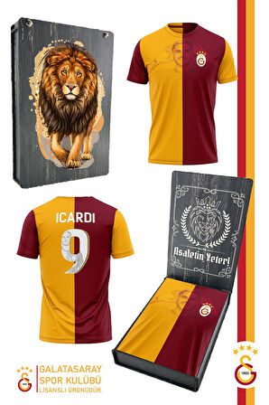 Galatasaray Orijinal Lisanslı İcardi Taraftar T-Shirt Gs Aslan Baskılı Hediyelik Ahşap Kutulu