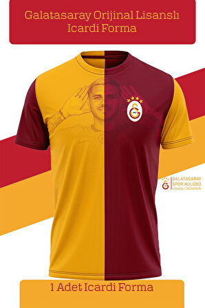 Galatasaray Orijinal Lisanslı İcardi Taraftar T-Shirt Metin Oktay Baskılı Hediyelik Ahşap Kutulu