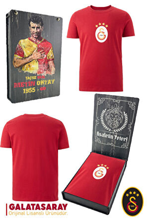 Galatasaray Orijinal Lisanslı Arma T-Shirt Metin Oktay Baskılı Hediyelik Ahşap Kutulu