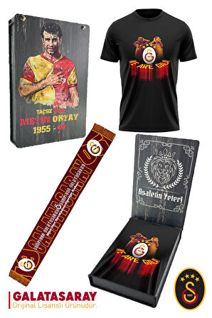 Galatasaray Orijinal Lisanslı We Are Gala T-Shirt + Şal Kaşkol Set Hediyelik Ahşap Kutulu
