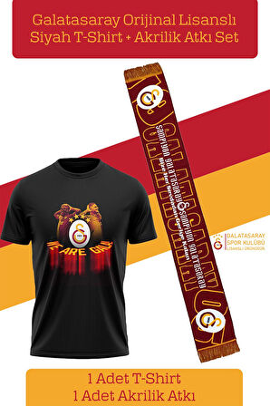 Galatasaray Orijinal Lisanslı We Are Gala T-Shirt + Şal Kaşkol Set Hediyelik Ahşap Kutulu