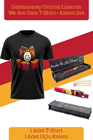 Galatasaray Orijinal Lisanslı We Are Gala T-Shirt + Uçlu Kalem Set Hediyelik Ahşap Kutulu
