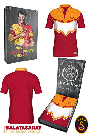 Galatasaray Orijinal Lisanslı Okan Buruk Desing Polo Yaka T-Shirt Metin Oktay Baskılı Hediyelik Kutu