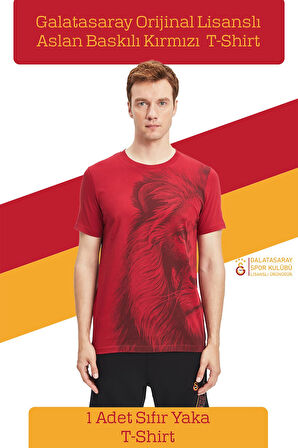 Galatasaray Orijinal Lisanslı Aslan Baskılı T-Shirt + Şal Kaşkol Set Hediyelik Ahşap Kutulu