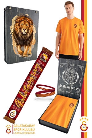 Galatasaray Orijinal Lisanslı Match Day T-Shirt + Bileklik + Atkı Set Hediyelik Ahşap Kutulu