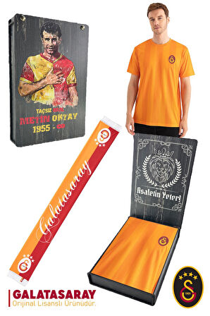 Galatasaray Orijinal Lisanslı Match Day T-Shirt + Şal Kaşkol Set Hediyelik Ahşap Kutulu