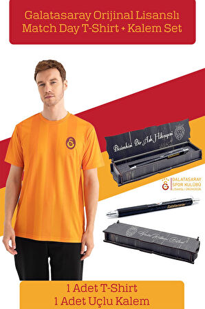 Galatasaray Orijinal Lisanslı Match Day T-Shirt + Uçlu Kalem Set Hediyelik Ahşap Kutulu