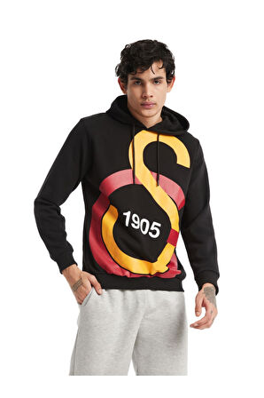 Galatasaray Orijinal Lisanslı Büyük Logo Kapüşonlu Siyah Erkek Sweat