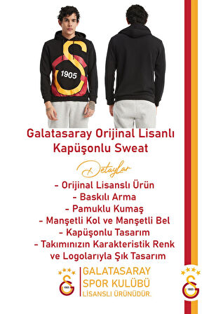 Galatasaray Orijinal Lisanslı Büyük Logo Kapüşonlu Erkek Sweat Gs Aslan Baskılı Hediyelik Kutulu