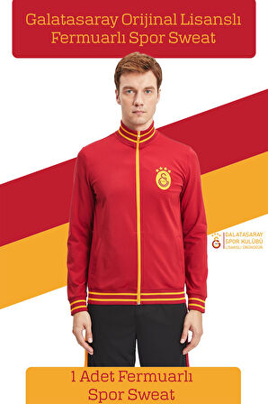 Galatasaray Orijinal Lisanslı Dik Yaka Fermuarlı Erkek Sweat Hediyelik Ahşap Kutulu