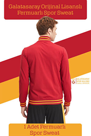 Galatasaray Orijinal Lisanslı Dik Yaka Fermuarlı Erkek Sweat Hediyelik Ahşap Kutulu