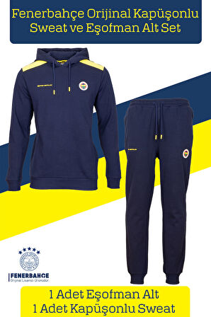 Fenerbahçe Orijinal Lisanslı Kapüşonlu Sweat Eşofman Alt Set