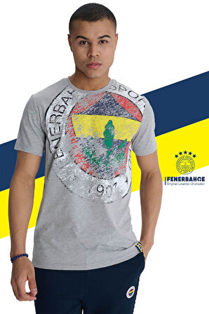 Fenerbahçe Orijinal Lisanslı 6 Renk Logo Gri Tribün T-Shirt + Kalem Set Hediyelik Ahşap  Kutulu