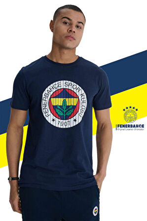 Fenerbahçe Orijinal Lisanslı Kabartma Logo Lacivert Tribün T-Shirt + Bileklik Set Hediyelik Kutulu