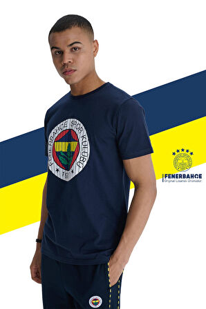 Fenerbahçe Orijinal Lisanslı Kabartma Logo Lacivert Tribün T-Shirt + Bileklik Set Hediyelik Kutulu