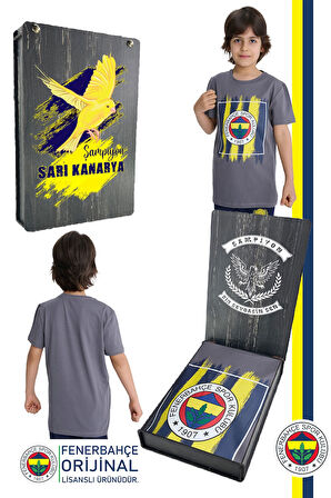 Fenerbahçe Orijinal Renkli Logo Sıfır Yaka Çocuk T-Shirt Hediyelik Ahşap Kutulu