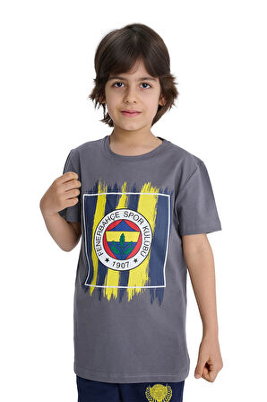 Fenerbahçe Orijinal Renkli Logo Sıfır Yaka Çocuk T-Shirt Hediyelik Ahşap Kutulu