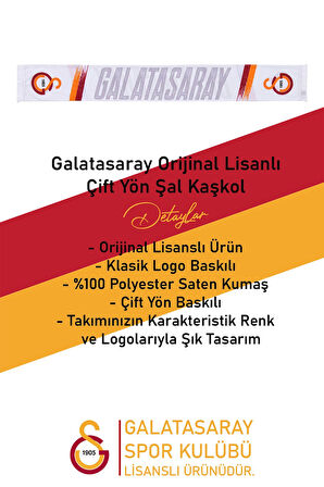 Galatasaray Orijinal Lisanslı Çift Yön Baskılı Şal Kaşkol ve Bileklik Set Atkı Aslan Baskılı Kutulu