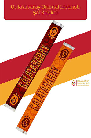 Galatasaray Orijinal Lisanslı Çift Yön Baskılı Şal Kaşkol Atkı ve Hybrit Tükenmez Kalem Ahşap Kutulu