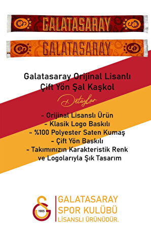 Galatasaray Orijinal Lisanslı Çift Yön Baskılı Şal Kaşkol Atkı ve Hybrit Tükenmez Kalem Ahşap Kutulu
