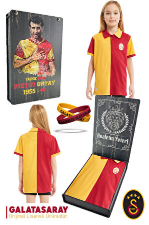 Galatasaray Orijinal Lisanslı Match Day Polo Çocuk T-shirt + Bileklik Set Hediyelik Ahşap Kutulu
