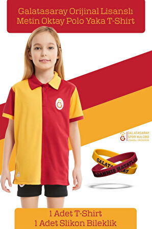 Galatasaray Orijinal Lisanslı Match Day Polo Çocuk T-shirt + Bileklik Set Hediyelik Ahşap Kutulu