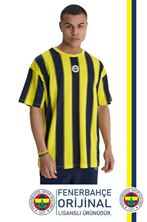 Fenerbahçe Orijinal Lisanslı Sarı Lacivert Çubuklu Erkek T-Shirt Hediyelik Ahşap Kutulu
