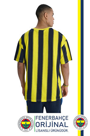 Fenerbahçe Orijinal Lisanslı Sarı Lacivert Çubuklu Erkek T-Shirt Hediyelik Ahşap Kutulu