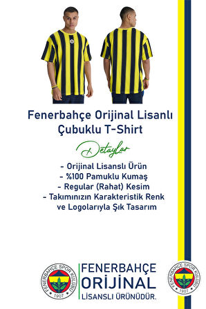 Fenerbahçe Orijinal Lisanslı Sarı Lacivert Çubuklu Erkek T-Shirt+Bileklik Set Hediyelik Ahşap Kutulu