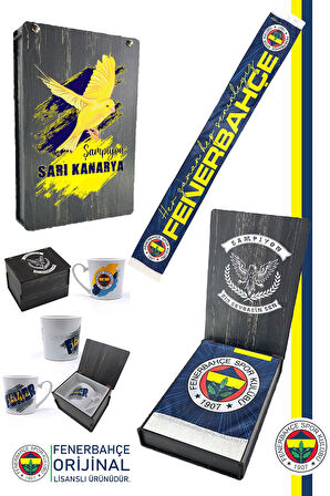 Fenerbahçe Orijinal Lisanslı Her Zaman Hep Seninleyiz Şal Atkı Seramik Kupa Set Baskılı Ahşap Kutulu