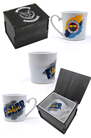 Fenerbahçe Orijinal Lisanslı Her Zaman Hep Seninleyiz Şal Atkı Seramik Kupa Set Baskılı Ahşap Kutulu