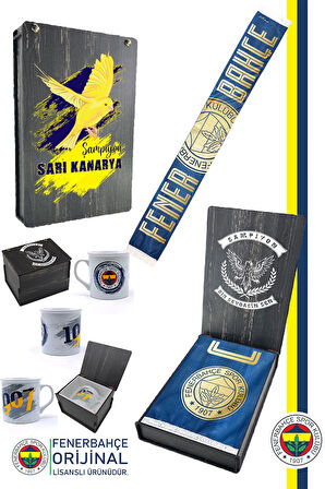 Fenerbahçe Orijinal Lisanslı Canım Feda Olsun Fenerbahçe Şal Atkı Seramik Kupa Set Ahşap Kutulu