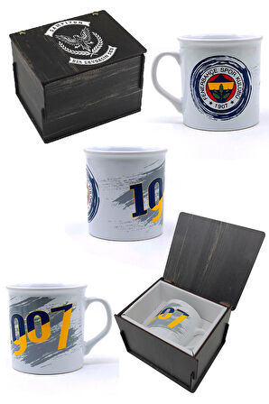 Fenerbahçe Orijinal Lisanslı Canım Feda Olsun Fenerbahçe Şal Atkı Seramik Kupa Set Ahşap Kutulu