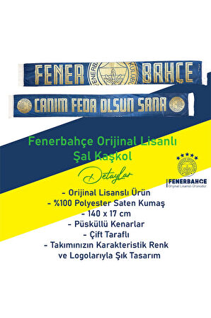 Fenerbahçe Orijinal Lisanslı Canım Feda Olsun Şal Atkı Bileklik ve Premium Uçlu Kalem Set Ahşap Kutu