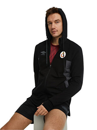 Galatasaray Orijinal Lisanslı Kapüşonlu Siyah Fermuarlı Hoodie