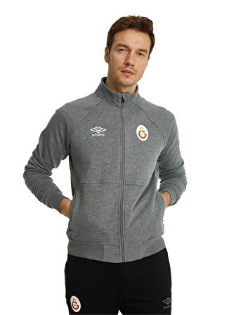 Galatasaray Orijinal Lisanslı Dik Yaka Fermuarlı Gri Sweat Gs Aslan Baskılı Hediyelik Ahşap Kutulu