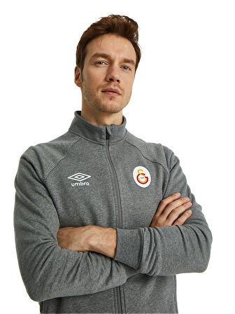 Galatasaray Orijinal Lisanslı Dik Yaka Fermuarlı Gri Sweat Gs Aslan Baskılı Hediyelik Ahşap Kutulu