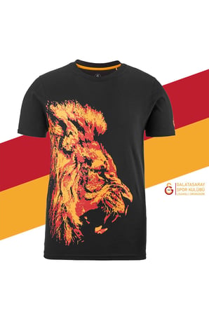Galatasaray Orijinal Lisanslı Aslan Baskılı T-Shirt + Bileklik + Atkı Set Hediyelik Ahşap Kutulu