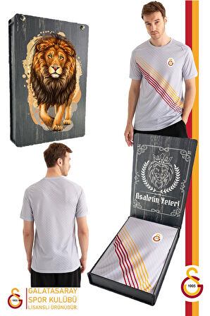 Galatasaray Orijinal Lisanslı Match Day Gri T-Shirt Gs Match Day Gri Hediyelik Ahşap Kutulu